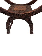 Art Nouveau Walnut Savonarola Hand-Carved Stool, 1900s